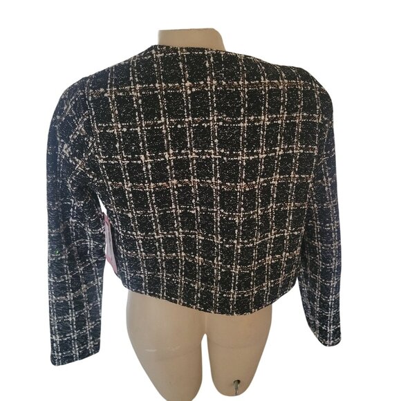 Ci Sono Womens Tweed Plaid Open Front Jacket‎ Black/White L - Picture 9 of 10